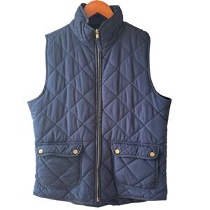 Quinn Quilted Puffer Vest Navy Full Zip Mock Neck Athlesiure Women's Size Large
